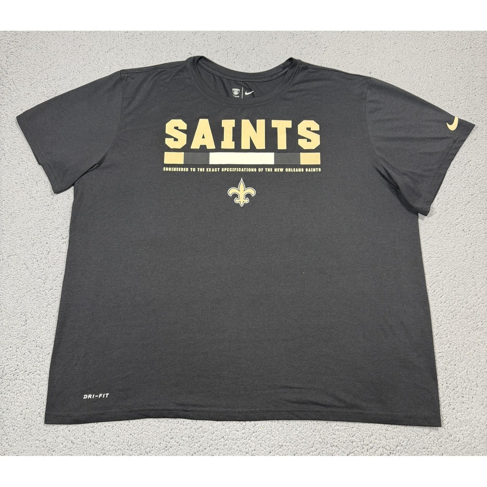 Nike New Orleans Saints Shirt Mens 2XL Black NFL Football Dri Fit Athletic Cut